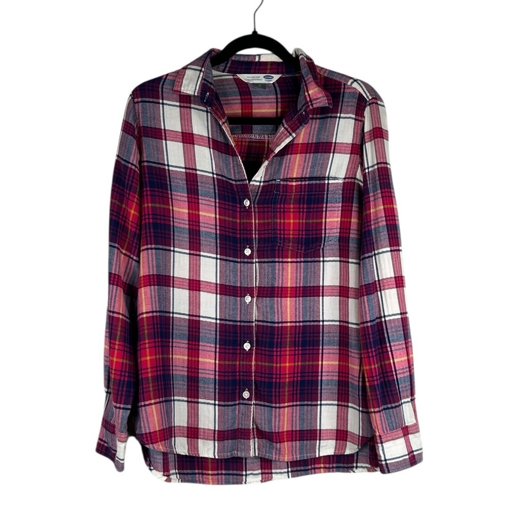 Old Navy Red White Blue Plaid Button Down Fall Winter The Classic Fit Top‎ Med